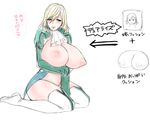  1girl areolae blonde_hair bottomless breasts breasts_outside brown_eyes dress female genderswap gigantic_breasts kneeling long_hair nipples no_bra no_panties open_clothes puffy_nipples richard_(tales_of_graces) simple_background sketch solo tales_of_(series) tales_of_graces thighhighs usaginagomu white_background white_legwear white_thighhighs 