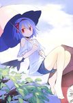  bat_wings blue_hair kazeharu red_eyes remilia_scarlet short_hair shorts solo touhou umbrella wings 