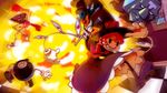  andy_anvil avery_(skullgirls) dress explosion eye_socket george_the_bomb gloves grin hat lab_zero_games lumaga mechanical_arms official_art orange_hair peacock_(skullgirls) red_eyes sharp_teeth short_hair skullgirls smile teeth tommy_ten-tons top_hat 