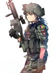  afghanistan ar-15 assault_rifle black_hair body_armor brown_eyes daito gloves glowstick gun holding holding_gun holding_weapon load_bearing_vest long_hair m4_carbine m81_woodland_(camo) military_operator plate_carrier rifle scissors solo stanag_magazine tokurei_sochi_dantai_stella_jogakuin_c3_bu trigger_discipline uniform weapon woodland_pattern 