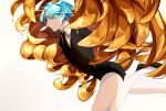  1other androgynous aqua_eyes aqua_hair colored_eyelashes crack crystal_hair eyebrows_visible_through_hair eyes_visible_through_hair gem_uniform_(houseki_no_kuni) gold golden_arms highres houseki_no_kuni looking_at_viewer necktie phosphophyllite profile short_hair solo sword weapon 