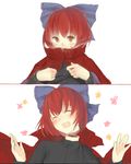  af-helen blush bow cape hair_bow headless long_sleeves nukekubi open_mouth red_eyes red_hair sekibanki severed_head short_hair smile solo touhou undressing upper_body 
