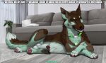  2025 animal_genitalia animal_penis balls bodily_fluids brown_body brown_fur canid canine canine_genitalia canine_penis canis claws collar detailed_background digital_media_(artwork) digitigrade domestic_dog english_text feral fur furniture genital_fluids genitals german_shepherd green_body green_eyes green_fur herding_dog hi_res inside jewelry looking_at_viewer lying male male_feral mammal multicolored_body multicolored_fur necklace on_side one_eye_closed pastoral_dog pawpads penis penis_tip pink_pawpads precum quadruped red_penis sheath sheppermint sofa solo text toe_claws truegrave9 white_balls white_body white_fur white_sheath wink winking_at_viewer 