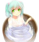  bucket green_eyes green_hair in_bucket in_container japanese_clothes kisume solo tori_(minamopa) touhou twintails water wet wooden_bucket 
