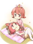  :d aida_mana bad_id bad_pixiv_id bow chibi dokidoki!_precure eye_contact grass half_updo hand_on_another's_head heart lap_pillow leaf looking_at_another lying multiple_girls on_back open_mouth personification pink_bow pink_eyes pink_hair precure sharuru_(dokidoki!_precure) sharuru_(dokidoki!_precure)_(human) short_hair sitting smile sunyukun thighhighs white_background white_legwear 