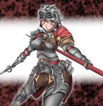  1041_(toshikazu) 1girl armor brown_eyes brown_hair helmet hildegard_von_krone looking_at_viewer mole polearm solo soul_calibur soulcalibur_iv standing weapon 