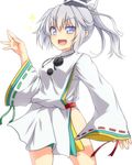  blue_eyes bottomless grey_hair hat japanese_clothes mononobe_no_futo no_pants ponytail solo tate_eboshi thighs tori_(minamopa) touhou wide_sleeves 