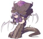  1girl breasts claws ddt_(darktrident) hair_between_eyes highres hydralisk large_breasts looking_at_viewer monster_girl navel personification purple_eyes purple_hair short_hair solo starcraft white_background zerg_(starcraft) 