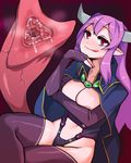  alma_elma artist_request breasts cleavage demon_girl horns kuroshin licking_lips mon-musu_quest! pointy_ears purple_hair red_eyes succubus tongue_out 