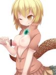  blonde_hair breasts censored medium_breasts nightmare_cat nipples one_eye_closed open_clothes penis pixiv_mahou_gakuen short_hair tail yellow_eyes 