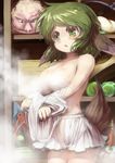  :o animal_ears asymmetrical_wings bishamonten's_pagoda blush breasts censored convenient_censoring danbo_(rock_clime) green_eyes green_hair highres houjuu_nue houjuu_nue_(snake) kasodani_kyouko large_breasts short_hair skirt snake solo steam tail topless touhou undressing unzan wings 