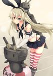  anchor black_panties blonde_hair blush elbow_gloves gloves hair_ornament hairband highleg highleg_panties kantai_collection kouno_hikaru lifebuoy long_hair looking_at_viewer navel panties rensouhou-chan shimakaze_(kantai_collection) skirt smile solo striped striped_legwear thighhighs underwear white_gloves 