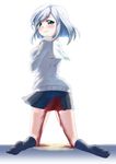  blood blue_eyes blush corpse_party corpse_party_2 ito_ayame peeing peeing_self school_uniform serafuku short_hair skirt socks solo white_hair 