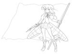  copyright_request flag greyscale gun highres lineart long_hair monochrome moodycat skirt solo weapon 