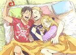  1girl 2boys annie_leonhardt bertholt_fubar bertolt_hoover blonde_hair brown_hair multiple_boys open_mouth reiner_braun shingeki_no_kyojin 