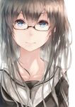  bad_id bad_pixiv_id black_hair blue_eyes collarbone glasses hadean92 light_smile long_hair looking_at_viewer messy_hair original school_uniform semi-rimless_eyewear serafuku solo under-rim_eyewear upper_body 