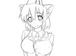  animal_ears breasts cat_ears copyright_request greyscale large_breasts lineart monochrome moodycat short_hair smile solo 