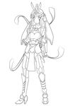  absurdres armor breasts copyright_request greyscale highres lineart long_hair medium_breasts monochrome moodycat solo sword weapon 