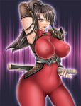  1041_(toshikazu) 1girl armpits bodysuit breasts brown_eyes brown_hair huge_breasts long_hair ninja ponytail skin_tight solo soul_calibur soulcalibur_iv standing taki taki_(soulcalibur) 