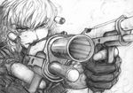  absurdres casing_ejection dual_wielding fingerless_gloves firing gloves greyscale gun handgun highres holding imizu_(nitro_unknown) kirisame_marisa locked_slide m1911 military military_operator monochrome scan shell_casing short_hair smoke solo touhou weapon 