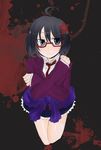  1girl black_hair blood blue_eyes corpse_party glasses hair_ornament necktie purple_hair saenoki_naho school_uniform short_hair skirt solo 