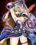  1041_(toshikazu) 1girl alternate_costume armpits blonde_hair blue_eyes breasts cleavage hair_up looking_at_viewer shield solo sophitia_alexandra soul_calibur soulcalibur_iii sword weapon 