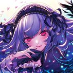  bad_id bad_pixiv_id bow close-up face feathers gothic_lolita hair_ribbon hairband lace lips lolita_fashion lolita_hairband long_hair looking_at_viewer lowres neck_ribbon petals portrait puffy_sleeves red_eyes ribbon rozen_maiden senchat silver_hair solo suigintou 