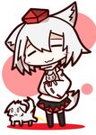  absurdres animal_ears bad_id bad_pixiv_id blush cat closed_eyes dog hat highres inubashiri_momiji nuu_(nu-nyu) pee peeing short_hair silver_hair smile tail tokin_hat touhou wolf_ears wolf_tail 