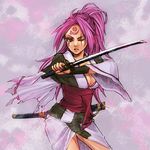  baiken guilty_gear hitsuki_(hiidukii) katana pink_hair scar solo sword weapon 