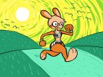 4:3 4_fingers anthro belly bor_(orangedo69) bottomwear clothing countershade_belly countershade_ears countershade_face countershade_feet countershading crop_top curvy_figure feet femboy fingers fur grass grey_bottomwear grey_clothing grey_crop_top grey_shirt grey_shorts grey_topwear grey_vest grey_wristband hair hi_res hill lagomorph leporid male mammal midriff orange_body orange_fur orange_pupils orange_tongue orangedo69 pattern_bottomwear pattern_clothing pattern_shorts plant pupils rabbit running shirt shorts sky solo striped_bottomwear striped_clothing striped_crop_top striped_shorts striped_wristband stripes sun thick_thighs tongue tongue_out topwear vest wide_hips wristband yellow_sky