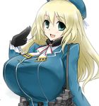  1girl atago_(kantai_collection) blonde_hair breasts cap female gloves green_eyes huge_breasts kantai_collection long_hair open_mouth oro_(zetsubou_girl) smile 