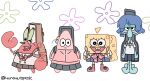  &gt;_o 4boys bocchi_the_rock! closed_mouth cosplay expressionless full_body gotoh_hitori gotoh_hitori_(cosplay) ijichi_nijika ijichi_nijika_(cosplay) kita_ikuyo kita_ikuyo_(cosplay) looking_at_viewer mr._krabs multiple_boys one_eye_closed open_mouth patrick_star signature sketch smile spongebob_squarepants spongebob_squarepants_(series) squidward_tentacles white_background yamada_ryo yamada_ryo_(cosplay) yunayuispink 