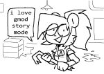 2024 anthro black_and_white buxy ceiling_lamp crate crowbar dialogue female hair half-life hev_suit holding_crowbar humor lamp mammal monochrome ponytail rodent sciurid sketch smile solo speech_bubble tools tree_squirrel valve