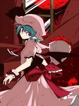  bad_id bad_pixiv_id bat_wings blood blue_hair bouquet flower hat hat_ribbon mob_cap moon peptide red_eyes red_moon remilia_scarlet ribbon solo touhou wings wrist_cuffs 