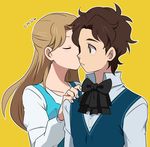  1girl blonde_hair brown_hair cheek_kiss couple erina_pendleton hetero jojo_no_kimyou_na_bouken jonathan_joestar kiss long_hair morphin_e phantom_blood younger 