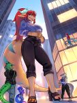 absurd_res alien anthro beverage black_nails black_toenails blue_body blue_scales business_attire casual_clothes city city_background clothing coffee coffee_mug colored_nails crocodile crocodilian darra dinosaur dragon dragonborn_(dnd) dungeons_and_dragons feet female footwear garavakarian green_body green_scales group hair hasbro hi_res high_heels horn larger_female macro male markings matthew_graves milena(jaro) mythological_creature mythological_scalie mythology nails orange_body orange_scales prehistoric_species red_hair reptile scales scalie shoes size_difference smaller_female smaller_male snake sweater sylvia_(cryo_silver) tail tattoo thick_tail toenails toes topwear wizards_of_the_coast
