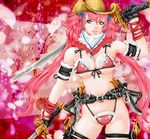  1girl breasts cowboy_hat green_eyes hat kagura_(oneechanbara) large_breasts midriff oneechanbara solo sword weapon 