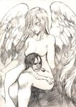  angel angel_wings christa_renz closed_eyes dancing_titan feathered_wings graphite_(medium) monochrome nude shingeki_no_kyojin short_hair silvis spoilers titan_(shingeki_no_kyojin) traditional_media wings 