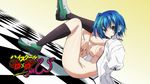  1girl blue_hair bottomless breasts high_school_dxd large_breasts nipples short_hair smile socks solo topless xenovia_(high_school_dxd) yellow_eyes 