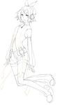  absurdres breasts headphones highres kagamine_rin lineart looking_at_viewer medium_breasts monochrome rituiti short_hair smile solo vocaloid 
