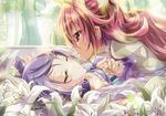  aida_mana blush cure_sword dokidoki!_precure flowers inoshishi kenzaki_makoto precure purple_hair red_eyes red_hair sleeping 