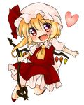  ascot bad_id bad_pixiv_id blonde_hair blush fang flandre_scarlet hat hat_ribbon heart koyashaka laevatein looking_at_viewer mob_cap open_mouth red_eyes ribbon shirt short_sleeves side_ponytail skirt skirt_set smile solo touhou transparent_background vest wings 