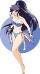  90s :d bandeau barefoot bikini bikini_skirt blue_bikini blue_hair blush bracelet breasts cleavage facial_mark feet hi_no_ouji high_ponytail jewelry legs long_hair long_legs looking_afar md5_mismatch medium_breasts navel o-ring o-ring_bikini o-ring_top oekaki oldschool open_mouth orange_eyes ponytail rf sawame scrunchie side-tie_bikini smile solo standing swimsuit very_long_hair 