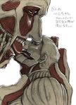  armored_titan bara colossal_titan giant grey_hair kiss monster muscle red_eyes shingeki_no_kyojin tongue yaoi 