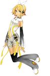  blonde_hair boots breasts colorized headphones highres kagamine_rin kokonoo_no_ginkou looking_at_viewer medium_breasts short_hair simple_background smile solo thigh_boots thighhighs vocaloid white_background 