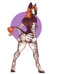 2023 absurd_res alpha_channel anthro breasts butt cloven_hooves dark_nipples female fluffy_ears fur genevieve_lykelle hair hi_res hooves lausig looking_at_viewer looking_back markings multicolored_body multicolored_fur nipples orange_hair rear_view side_boob simple_background solo spread_butt spreading striped_body striped_fur striped_markings stripes tail tail_tuft transparent_background tuft under_boob