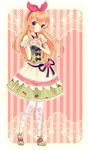  aikatsu! aikatsu!_(series) amarabi_(tobira) blonde_hair blush dress floral_print hair_ornament hair_ribbon heart heart_hands hoshimiya_ichigo long_hair pantyhose print_legwear red_eyes ribbon smile solo 