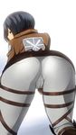  absurdres all_fours ass ass_focus black_eyes black_hair emblem highres looking_back mikasa_ackerman pants pantylines paradis_military_uniform shingeki_no_kyojin short_hair solo thigh_strap tonotyama training_corps_(emblem) 