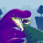 acrid_(risk_of_rain) alien ambiguous_gender anthro bodily_fluids claws dripping duo extreme_size_difference fangs forced glowing glowing_mouth half-closed_eyes hi_res imminent_vore lemurian looking_down macro mawplay micro mouth_shot narrowed_eyes open_mouth oral_vore panicking risk_of_rain saliva saliva_drip saliva_string scalesack_(hex) size_difference smile teeth teeth_showing tongue tongue_out vore
