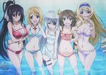  5girls absurdres bikini black_hair blonde_hair blue_eyes blush bodewig breasts brown_hair c84 cecilia_alcott charlotte_dunois cleavage drill_hair duplicate eyepatch front-tie_top frown green_eyes highres holster huang_lingyin huge_filesize infinite_stratos jewelry laura laura_bodewig long_hair looking_at_viewer multiple_girls navel o-ring_bottom ocean official_art open_mouth pendant photo ponytail purple_eyes red_eyes scan shinonono_houki shiny shiny_skin silver_hair smile swimsuit thigh_gap thigh_holster twintails very_long_hair wading water 
